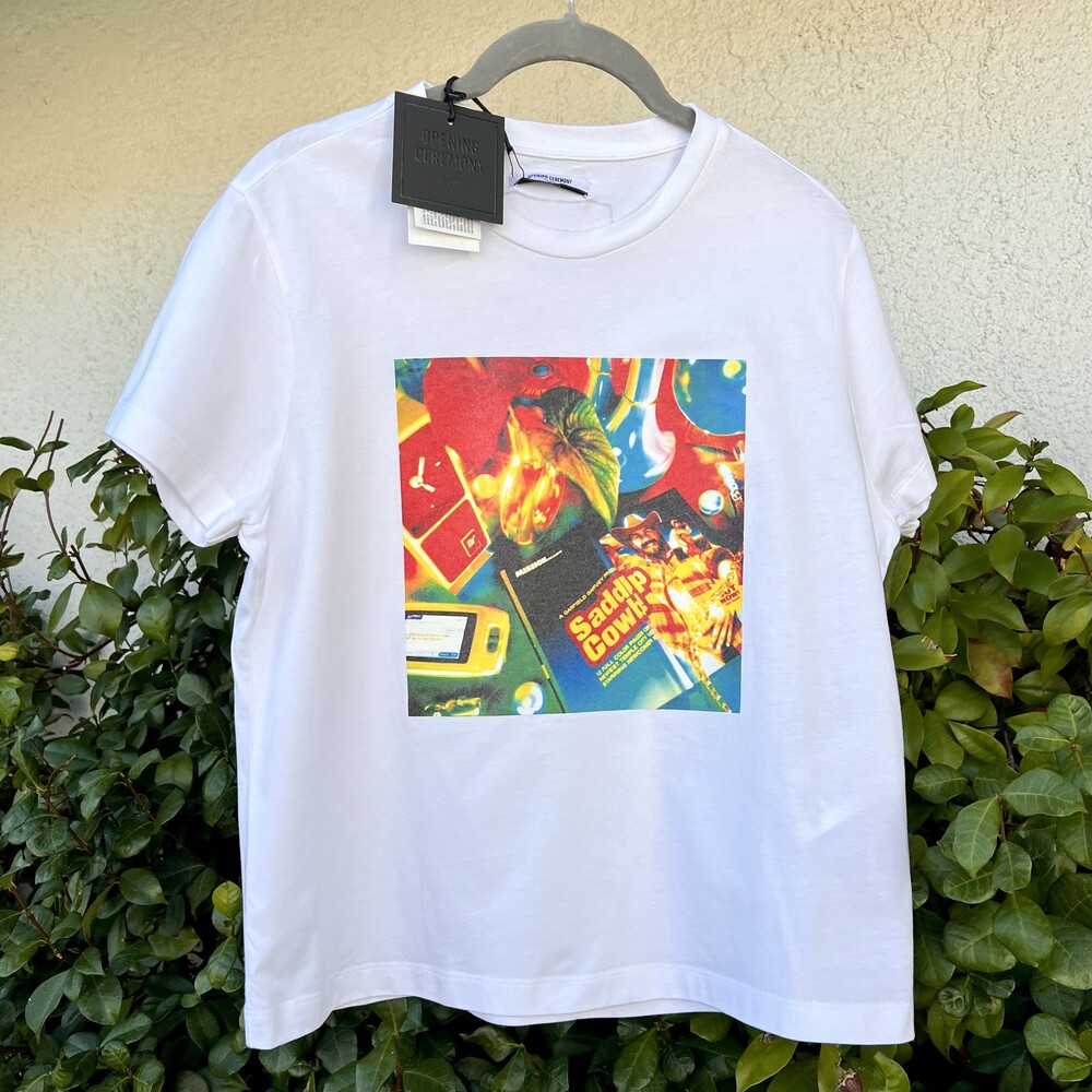 Opening Ceremony Cowboy Print Tee White Graphic Shirt Womens Medium fits S NWT - Picture 2 of 8